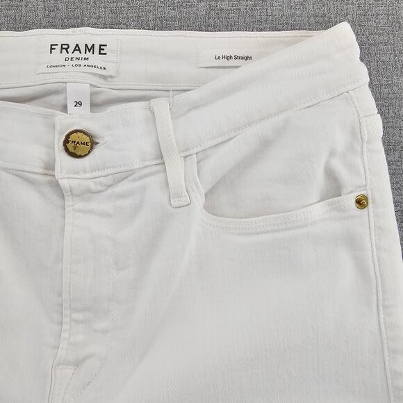 Frame Jeans Women Size 29 White Le High Straight Cropped Casual Denim Frayed Hem - Picture 5 of 16
